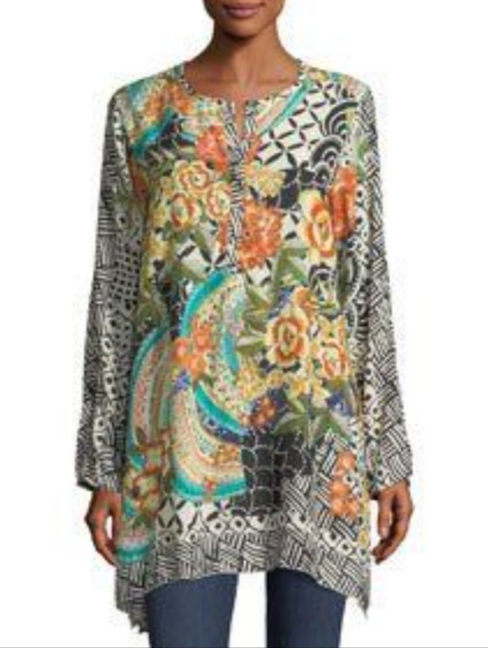 Johnny Was Silk Printed Tunic Top XS